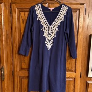 Lilly Pulitzer Navy Dress with Cream Embroidery